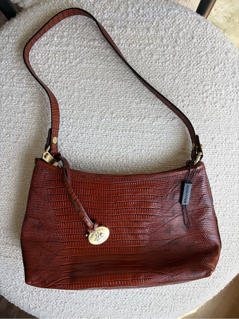 NWOT Brahmin Pecan Brown Lizard Embossed Leather Purse Handbag